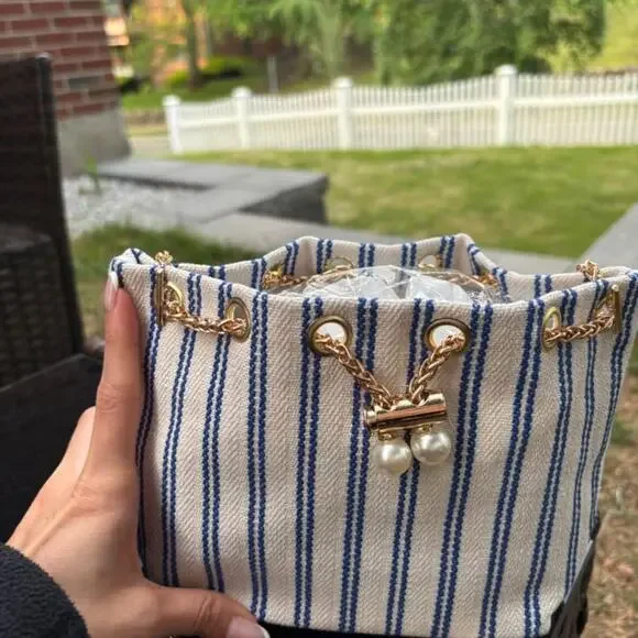 Blue striped mini shoulder bag - Picture 3 of 4
